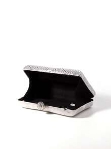 优雅水钻手拿包，配有可拆卸金属手柄和肩带 - 女士时尚条纹晚宴包，适合婚礼和派对