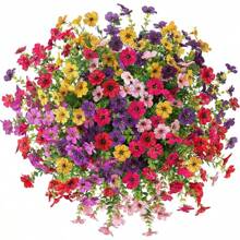 Artificial Faux Hanging Plants Flowers Basket For Summer Outdoor Outside Decoration, Fake Silk UV Sun Resistant Look Real Colorful Daisy Eucalyptus For Porch Home Patio Balcony Yard - Multicolor - View 6