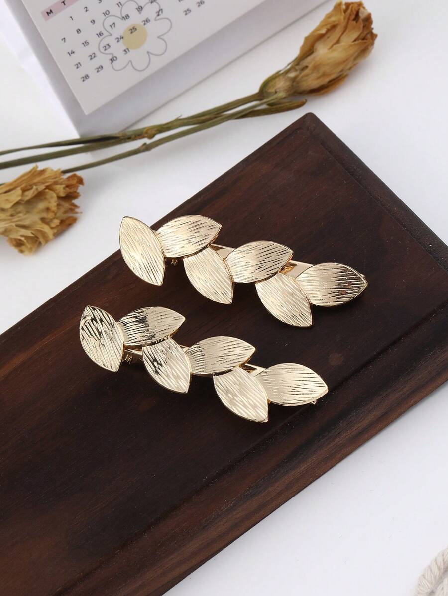 2 chiếc kẹp tóc hình lá bằng kim loại, phụ kiện tóc đơn giản và đa năng dành cho nữ, kẹp tóc càng cua bằng hợp kim kẽm, đồ dùng học tập, phụ kiện đội đầu, ghim cài tóc. - Nhiều màu - Xem 1