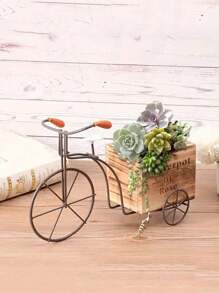 Wooden Tricycle Iron Flower Shelf (No Flowers/Plants), Suitable For Indoor/Outdoor Home Decor, Bedroom, Table, Cabinet, Ideal For Dried Flowers, Succulents, Holiday Party, Birthday Decoration Gifts Graduation