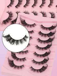 7 对 3D 猫眼仿貂皮睫毛 - 超浓密迷人，DD 卷曲，8-17 毫米长度，蓬松迷人闪亮的眼睛，易于 DIY 和可重复使用，适合初学者，非常适合戏剧性的眼睛扩大效果，手工制作的睫毛延长 - 眼尾拉長款 - 查看 8