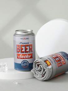 1 par de calcetines de media pantorrilla para mujeres con diseño creativo de lata de cerveza gris, suaves y transpirables, diseño simple y elegante, adecuados para el hogar, salidas, fiestas, regalos para familiares y amigos, calcetines unisex para todas las estaciones