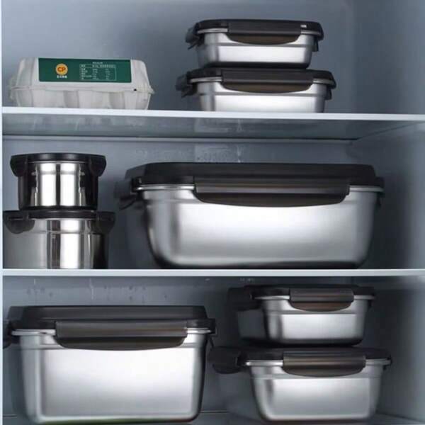 Stainless Steel Food Storage Containers - Leak-Proof, Reusable, For Fruits, Meats, Vegetables | Easy To Clean, Stackable Kitchen Organizer, Suitable For Refrigerator, Freezer And Food Pantry, Outdoor And Home Use