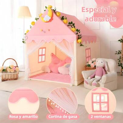 Carpa Infantil Plegable de Princesas | Tienda de Juego Grande Interior/Exterior con Estructura Ultra-Resistente - Regalo para Niñas 3-12 Años (Incluye Bolsa y Guía de Montaje Rápido)