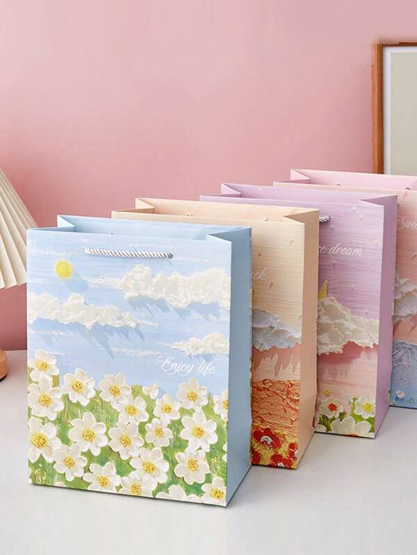 1 pieza Bolsa de regalo con pintura de arte de papel, bolsa de transporte de colores pintada a mano, caja de empaque para regalo de cumpleaños, fiesta, boda, decoraciones de cumpleaños