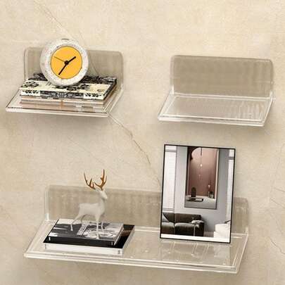 1pc Acrylic Transparent Wall-Mounted Vanity Shelf, No Partition Or Drilling Required, Suitable For Bedroom, Living Room, Bathroom, Kitchen, Study, Essential For Back To School Season