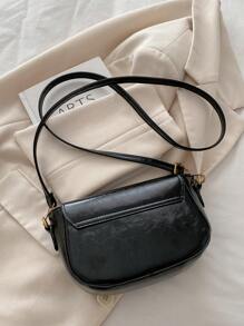 Fashionable Solid Color Mini Portable Shoulder Bag, Simple Back Design, Suitable For Women Daily Use, Date, Gift, Equipped With Adjustable Shoulder Strap - Black - View 6