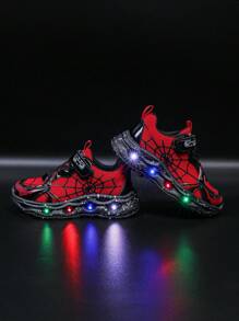 Fashion LED Luminous Spiderweb Breathable Sport Shoes, Suitable For Boys And Girls - Casual, Shock Absorbing, Anti-Slip Outdoor Running And Walking Shoes For All Seasons