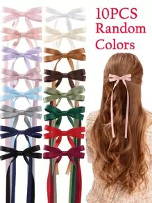 10 件随机颜色女士涤纶彩色蝴蝶结发夹，蕾丝，优雅，芭蕾，Y2K 仙女发饰，适合日常使用