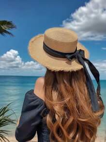 2025 夏季女士波西米亚草帽，高 UPF 50+ 防晒 - 手工编织可折叠沙滩帽，适合户外旅行，宽边优雅设计，4 种颜色可选