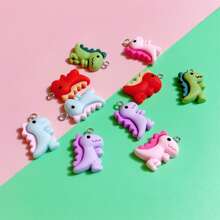 10pcs Random Assorted Colorful Cartoon Mini Dinosaur Beads, Suitable For DIY Jewelry Making Pendants Earrings Necklaces Bracelets Keychains Bag Charms, Resin Crafting Supplies