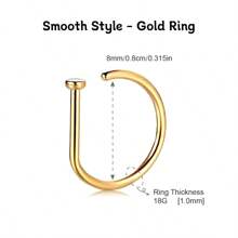 2 Pieces/1-Piece Fashion Nose Rings, Gold And Silver Stainless Steel Nose Rings, Non-Piercing Design Fake Nose Rings, Punk Style, Hip Hop Style, D-Shaped Nose Rings, Crystal Nose Rings, Zirconia-Inlaid Fake Nose Rings