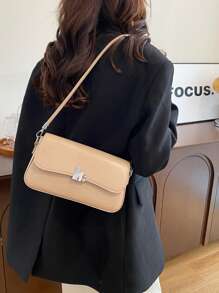 Effen kleur modieuze PU vierkante oksel tas, schoudertas casual veelzijdige minimalistische crossbody tas, lichtgewicht zakelijke vrouwen handtas met klep, geschikt voor meisjes, dames, studenten, kantoorpersoneel, zakelijke gelegenheden