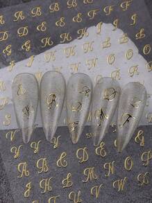 Pegatinas de letras góticas, pegatinas de uñas con letras, pegatinas de uñas 3D con letras vintage, blanco, negro, oro, plata, calcomanías adhesivas DIY, diseños de arte para uñas, decoración de uñas, fácil de usar y duraderas pegatinas de uñas, decoración de uñas DIY para salón de uñas
