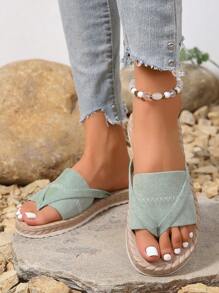 Women Fashionable Beach Flip Flops, Large Size Toe Ring Sandals For Outdoor Vacation