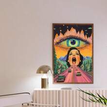 1 Stück dekorative hängende Malerei, gerahmtes dekoratives Gemälde, Poster, Wandkunst, Vintage Acid Highway Leinwandkunst, retro surreale Wanddekoration mit Allsehendem Auge, perfekt für Wohnzimmer, Schlafzimmer, Büro Zuhause