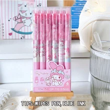 Sanrio Sanrio 6pcs/12pcs Hello Kitty & Kuromi & Melody & Cinnamoroll & Pochacco Erasable/Not Erasable Gel Cute Pens With Cute Moyi Design, The Erasable Pen Is Blue Ink, And The Non-Erasable Pen Is Black Ink,Retractable,Officesupplies,0.5mm Erasable Gel Pens, Good At Writing Quick-Drying, Press The Pen Neutral Pen