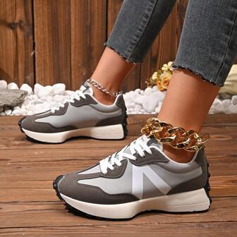 Women's Casual Thick-Soled Lace-Up Fashionable Athletic Walking Running Sneakers