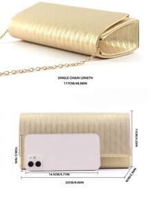 Elegant Women's Evening Handbag, Striped Polyester Tote Bag With Glitter Decor, Lightweight Crossbody Bag With Detachable Shoulder Strap, Magnetic Closure, Polyester Lining, Painted Edge Details, Suitable For Business, Formal Events, Parties - Gold/Silver Grey