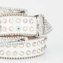 Rhinestone Belt, Western Cowboy Street Fashion Shiny Crystal Diamond Studded Luxury Leather Belt For Men And Women, Sparkling Zinc Alloy Rhinestone Belt, All Season Casual, Business, Boyfriend Husband Father Dad Men Gift, Daily Wear, Fashion, Teen, Outdoor, Vacation, Athletic, Travel, Street, Boho, Vintage Fall, Autumn, Halloween Autumn-Winter Accessories,Suitable For Teens, Youth,Men,Casual, Outdoor, Athletic, Vacation, Graduation Gifts, Birthday, Daily Wear - White - View 4