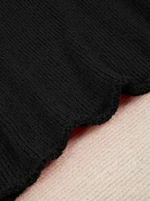 Plus Size Casual Loose Solid Color 3/4 Sleeve Sweater - Black - View 9