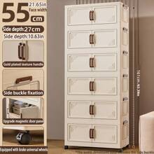 Foldable Multi-Tier Storage Box, Double Door Storage Cabinet For Clothes, Books, Snacks In Bedroom, Living Room, Cream Color