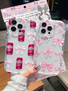 2 sztuki różowy Soda Pop & Bow Wave Edge etui na telefon odporne na wstrząsy kompatybilne z Apple 11, 12, 13, 14, 15, 13 Pro Max, XR, 11 Pro Max, 16 Plus, 13 Pro, 14 Pro