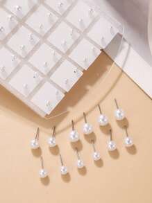 36 piezas/12 piezas Pendientes de perla acrílica blanca, las pequeñas imperfecciones superficiales son normales, sin tarjeta incluida - Blanco - Ver 4