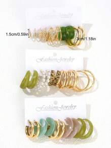 30pcs Bohemian Style Multi-Color Resin Women Earring Set, Featuring Faux Pearl Hoop Earrings, Unique Combination To Enhance Your Style, Suitable For Daily Life, Casual, Holiday, Party Jewelry Gift