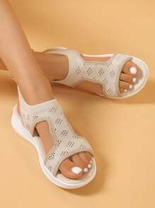 女士图案镂空网眼休闲运动凉鞋 - 米色 - 查看 4