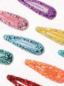 5/10/20pcs Glitter Drop Oil Hair Clips For Teen, Sparkling Side Drop Hairpins, Fashion Teen Hair Accessories With Candy Colors & Shallot Powder Shade - Multicolor - View 2