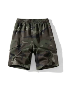 3Pcs/Pack Men's Utility Style Cargo Shorts, Breathable Casual Loose Fit Multi-Pocket Bermuda Shorts, Summer - Army Green - View 2