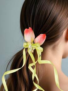 1 件/2 件春夏花卉发饰，仿郁金香花发夹，可爱乡村风格，长丝带蝴蝶结，卡通蝴蝶发夹，适合女孩派对、节日和日常佩戴 - 彩色 - 查看 7