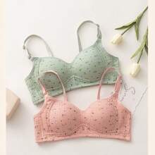 New Sweet Floral Small-Breasted Girls' Underwear, Female Students Without Steel Rings Gather To Collect Secondary Breasts, Anti-Sagging Girls, Junior High School Students, Skin-Friendly And Comfortable Bra Cover - Multicolor - View 1