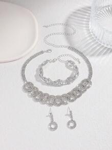 4 pièces Ensemble de bijoux collier, boucles d'oreilles, bracelet en cristal brillant, pendentif géométrique circulaire