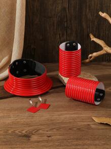 3pcs African Bohemian European American Leather Choker Bracelet Set, Exaggerated Necklace Bangle Earrings