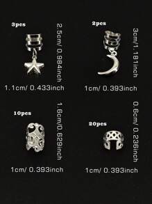 35/45 piezas Combinación de estrellas y lunas Cuentas para rastas Joyas Anillos para el cabello Accesorios Regalo para niñas y mujeres Fiestas y citas