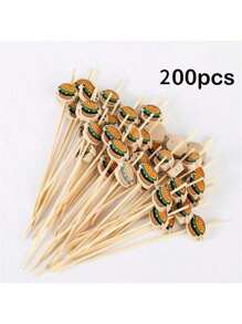 200 pièces Cure-dents en bambou décoratifs avec design de hamburger - Brochettes à boire et à amuse-gueule de 12 cm, parfaits pour les fêtes, les plateaux de charcuterie et les sandwiches - Aucune électricité nécessaire
