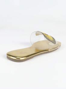 1 par de sandalias planas minimalistas de metal dorado para mujer, para uso casual, en el hogar, de vacaciones y de fiesta - Dorado - Ver 6