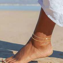 女士金/银脚链，14K 黄金脚链防水链心形串珠人字形水钻脚链套装多层脚链手链女士黄金首饰礼物