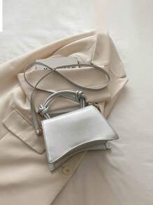 1 Pc Stylish Solid Color Novelty Bag, Flip Magnet Handbag ,Adjustable Shoulder Strap Crossbody Bag,Multifunctional Shoulder Bag,For Children/Student/Girl For Shopping/Daily Use - Silver - View 6