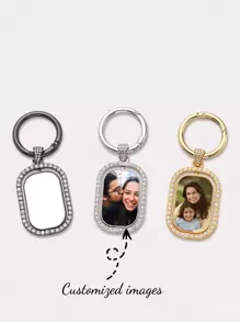 1 Customized Double-Sided Photo Keychain, DIY Sublimation Heat Transfer Image, Single-Sided Diamond Inlaid Rotating Double-Sided Rectangular Buckle Function Keychain, Special Gift Style, Suitable For Party Gifts, Mother Gifts Or Various Holiday Gifts