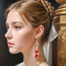 复古新中式风格吊坠耳环，长款垂坠设计，适合夏季派对假期日常佩戴 - 弦韻鯉影 - 查看 2