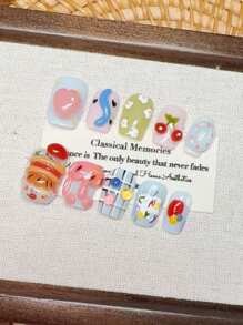 10 sztuk ręcznie robionych, przenośnych sztucznych paznokci, ręcznie malowanych, kreskówkowych, 3D, makaronikowych, graffiti, prasowanych paznokci, krótkich, gradientowych, prasowanych paznokci, uroczych, prasowanych paznokci, krótkich, pocałunkowych, malowanych ręcznie, krótkich paznokci, minimalistycznych wzorów, sztucznych paznokci z pełnym pokryciem, paznokci Y2K, unikalnych, kreatywnych, sztucznych paznokci, promocyjnych, codziennych paznokci, wielokrotnego użytku, codziennych paznokci dla kobiet i dziewcząt do użytku na przyjęciach i kolacjach, wielokrotnego użytku