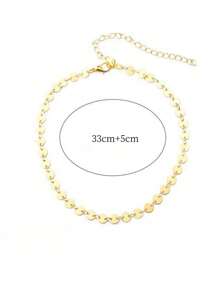 1 件简约不锈钢圆盘吊坠项链，适合女性日常佩戴 - 金黃色 - 查看 2