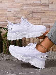 Fall/Winter Women's Fashion Gradient Color Sneakers, Thick Sole Platform Lace-Up Casual Shoes, Versatile Low-Top Vulcanized Trainers, Mesh Breathable Running Shoes, Non-Slip Hiking Shoes, Minimalist Style For Plus Size, Suitable For Gym, Outdoor Running, Sports Activities