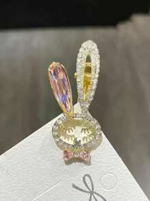 1 pezzo Fermaglio per capelli elegante e minimalista da donna con design a coniglietto, in lega metallica con strass rosa, versatile e affascinante per uso quotidiano, accessorio per outfit da spiaggia e viaggio, fermagli per capelli