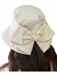 Damski kapelusz typu bucket hat z kokardą, koreański styl, letnia modna ochrona przed słońcem, uniwersalna, swobodna czapka wędkarska