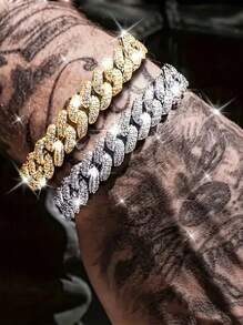 1pc/2pcs Fashion Rhinestone Bracelet, Non-Fading Hiphop Style Luxury Rhinestone Bracelet, Unisex Bracelet For Mother's Day, Valentine's Day, Father's Day, Wedding, Date, Party, Daily Wear