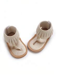 婴儿男童女童夏季流苏简约透气防滑凉鞋新生儿婴儿鞋 - 米色 - 查看 7